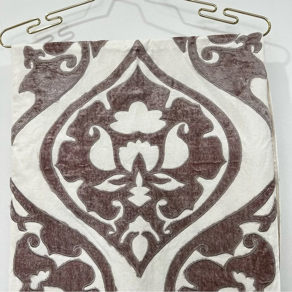 World Market Cream Cotton Brown Velvet Asymmetric Design Table Runner 70